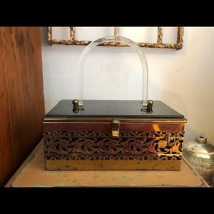 Vintage Black and Gold Lucite Box Purse